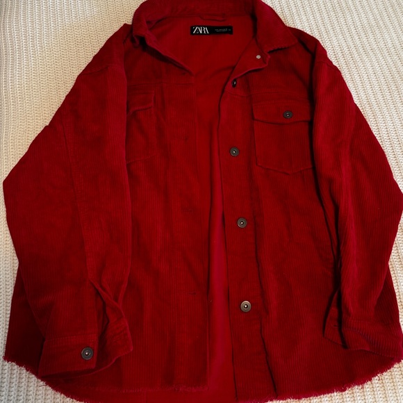 Zara Other - Zara Red Lightweight Shirt Jacket with Collared Neckline